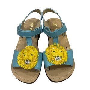 Mini Boden Kids Blue Sandals With Raffia Lion Motif Size 27 (10 US)